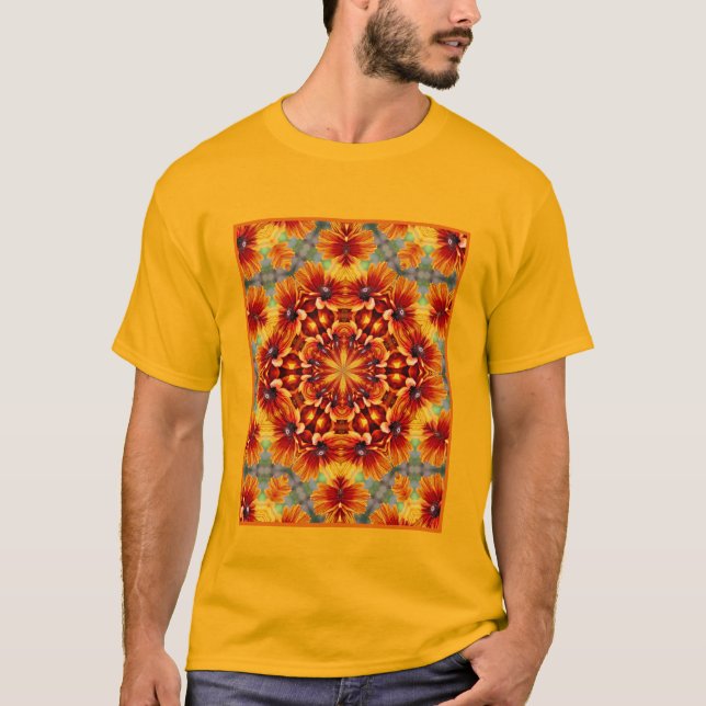 Orange Black Eyed Susan Daisy Abstract         T-Shirt (Front)
