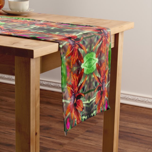 Orange Black Eyed Susan Flower Abstract   Short Table Runner (In Situ)