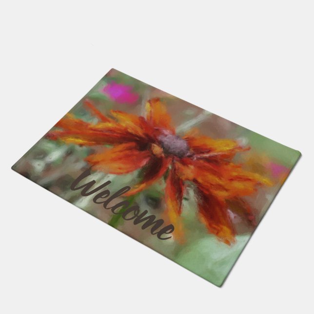 Orange Black Eyed Susan Flower Art Welcome Doormat (Angled)