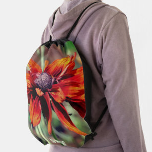 Orange Black Eyed Susan Flower Personalized Drawstring Bag
