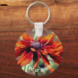 Orange Black Eyed Susan Flower Personalized Keychain