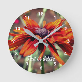 Orange Black Eyed Susan Flower Personalized Round Clock