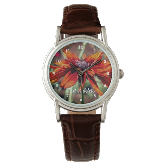 Orange Black Eyed Susan Flower Personalized  Watch (Front)
