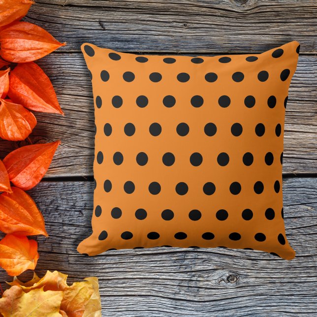 Orange Black Fall Polka Dots Throw Pillow (Creator Uploaded)