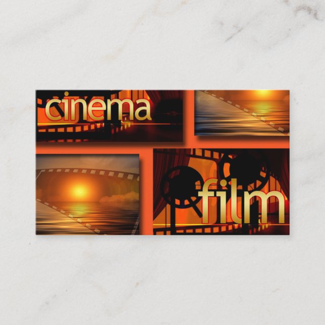 Orange & Black Film Collage Film Producer Business Card (Front)