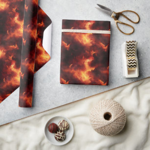 Orange & Black Flames Wrapping Paper