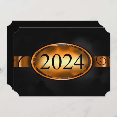 Orange  Black Floral Button 2024 Graduation Party Invitation