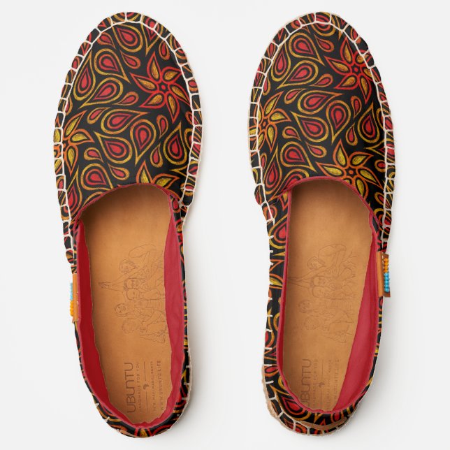    Orange Black Floral Paisley Pattern Cool Modern Espadrilles (Front)