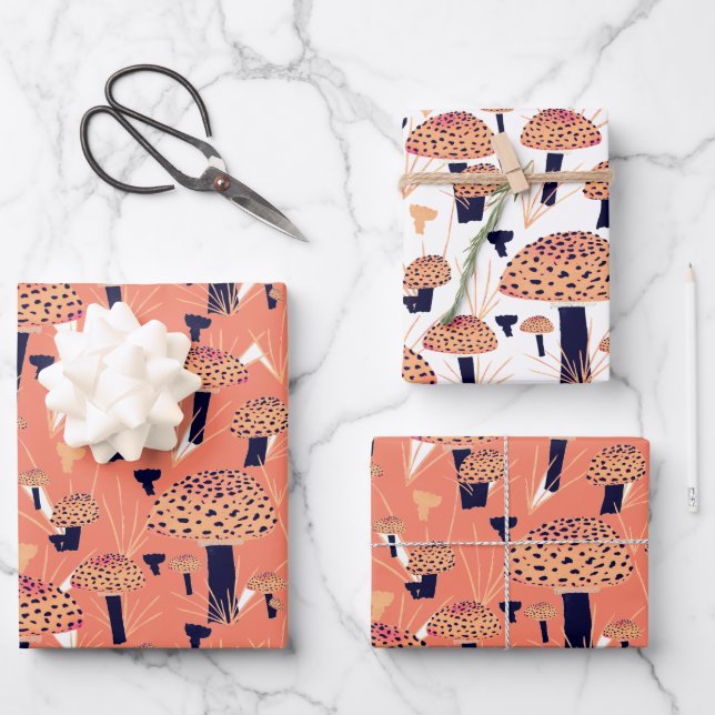Orange Black Fly Agaric Mushroom Fungi Fall  Wrapping Paper Sheets (Front)