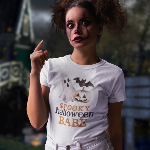 Orange Black Ghost Spooky Halloween Babe T_Shirt