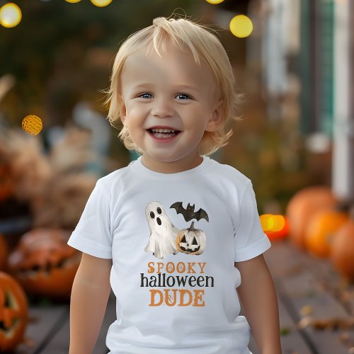 Orange Black Ghost Spooky Halloween Dude Baby T_Shirt