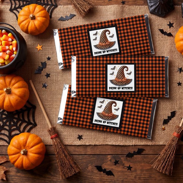 Orange & Black Gingham Halloween Witch Hat & Bats Hershey Bar Favors (Creator Uploaded)