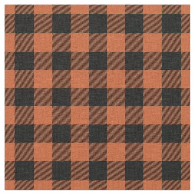 Orange & Black Gingham Plaid Fabric (Close Up)