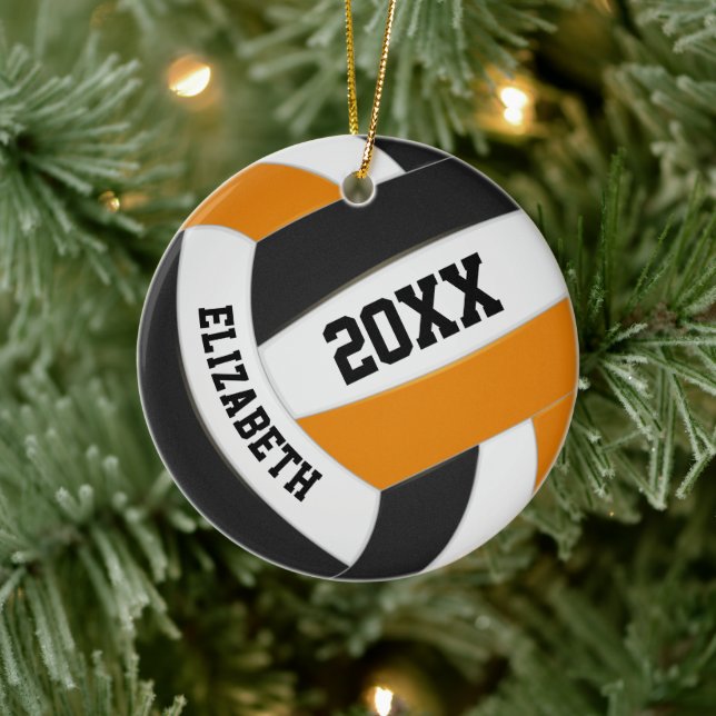 orange black girls boys team colors volleyball ceramic ornament (Tree)