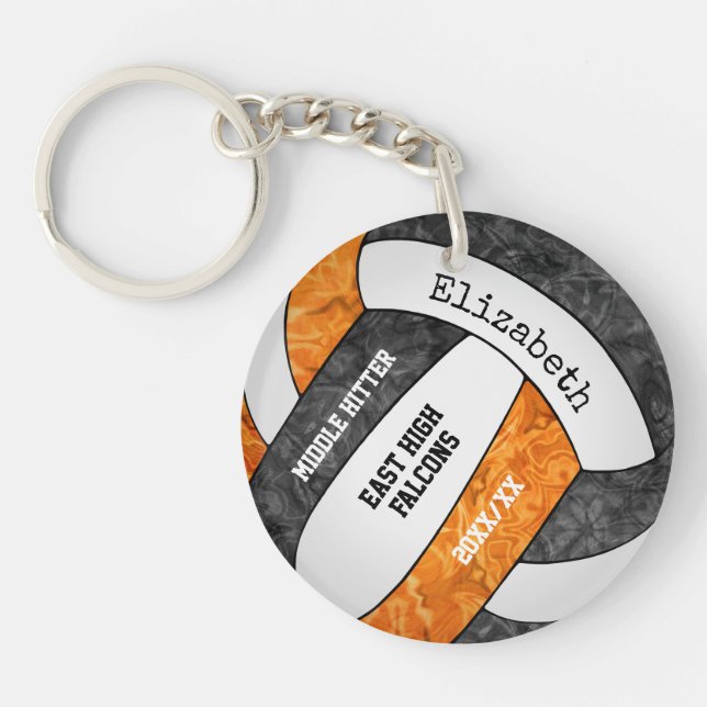 orange black girly sports custom volleyball keychain (Front)
