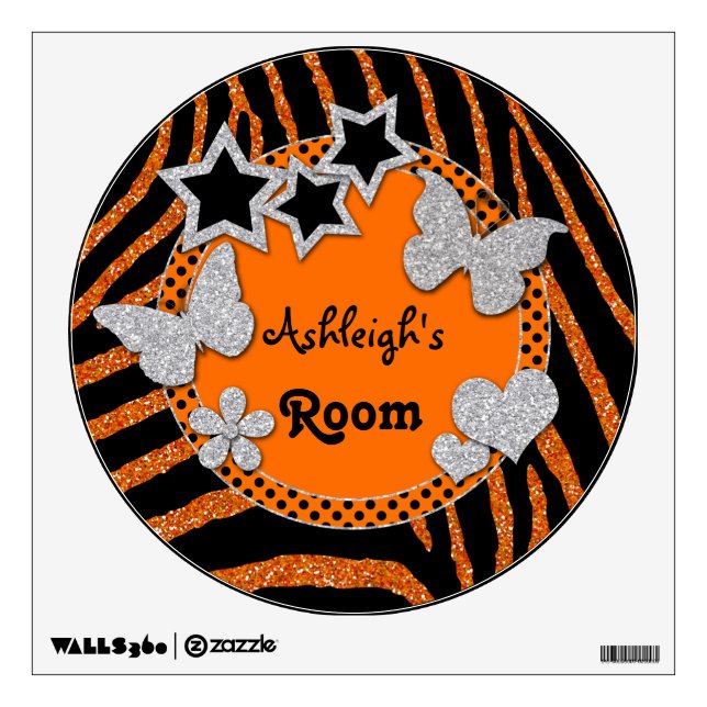 Orange Black Glitter LOOK Zebra Wall Decal (Front)