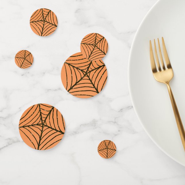 Orange & Black Glitter Spider Web Halloween Party Confetti (Group)
