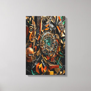 Orange Black Gold Cubism - 3D Sculptural Faces Canvas Print