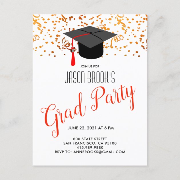 Personalized Golden GRADUATION Cap Party INVITATIONS  Postcards or Flat Cards 