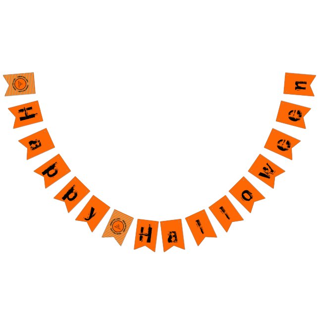 Orange Black Gold Stripes Scary Happy Halloween Bunting Flags (All)