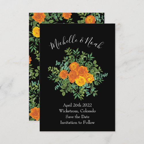 Orange  Black Gothic Peony Rose Wedding Save Date Invitation