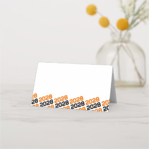 Orange Black Grad Class Year Folding Food or Place Card