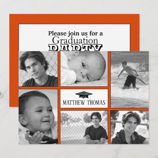 Orange & Black Grad Invitation, Matte 5" x 7" Card (Front/Back)