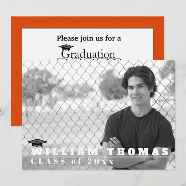 Orange & Black Grad Invitation, Matte 5" x 7" Card (Front/Back)