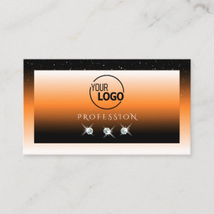 Orange Black Gradient Sparkling Diamonds with Logo Business Card