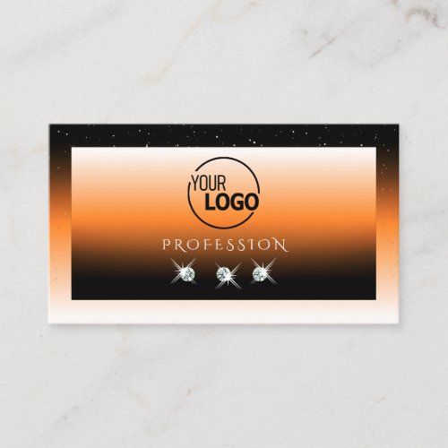 Orange Black Gradient Sparkling Diamonds with Logo Business Card