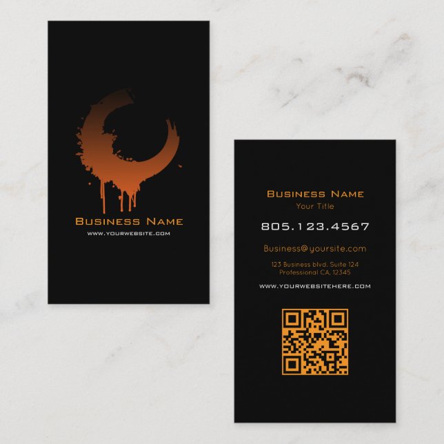 Orange & Black Gradient Swirl • Custom Editable Business Card (Front/Back)