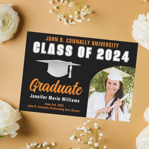 Orange Black Graduate Bold 2024 Graduation Party Announcement