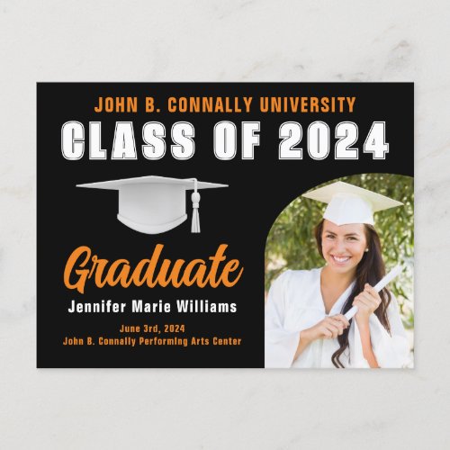 Orange Black Graduate Bold 2024 Graduation Party Postcard