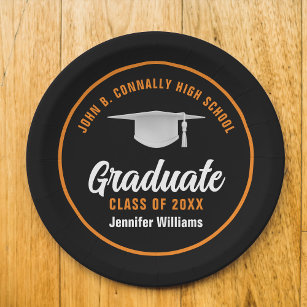 Orange Black Graduate Custom 2024 Graduation Party Paper Plates