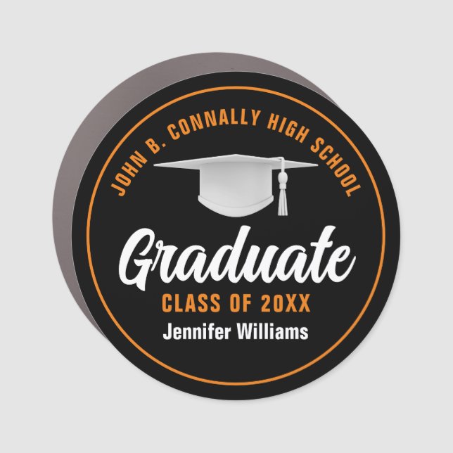 Orange Black Graduate Custom 2025 Graduation Car Magnet (Front)