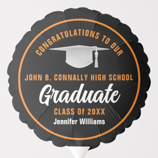 Orange Black Graduate Custom 2025 Graduation Party Balloon (Front)