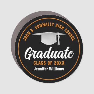 Orange Black Graduate Custom 2026 Graduation Car Magnet
