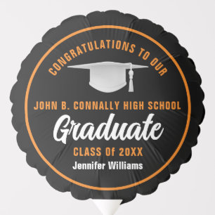 Orange Black Graduate Custom 2026 Graduation Party Balloon