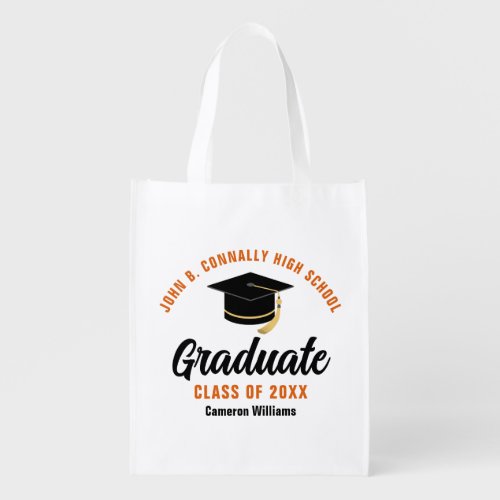 Orange Black Graduate Custom Graduation Party Grocery Bag