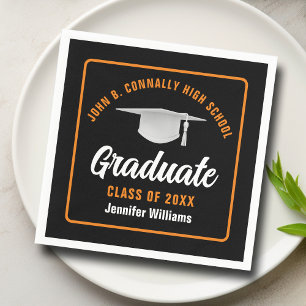 Orange Black Graduate Custom Graduation Party Napkins