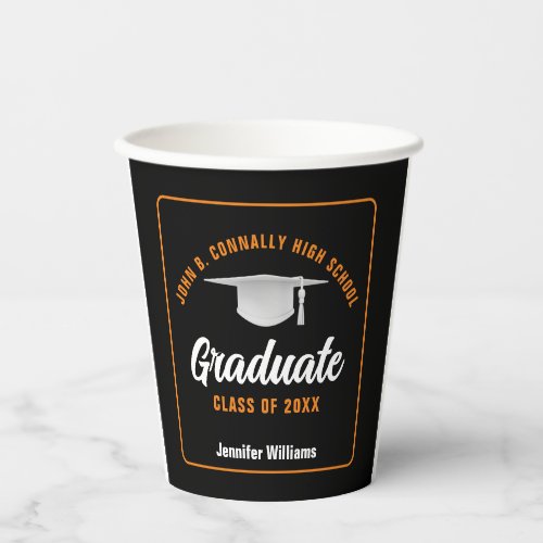 Orange Black Graduate Custom Graduation Party  Paper Cups