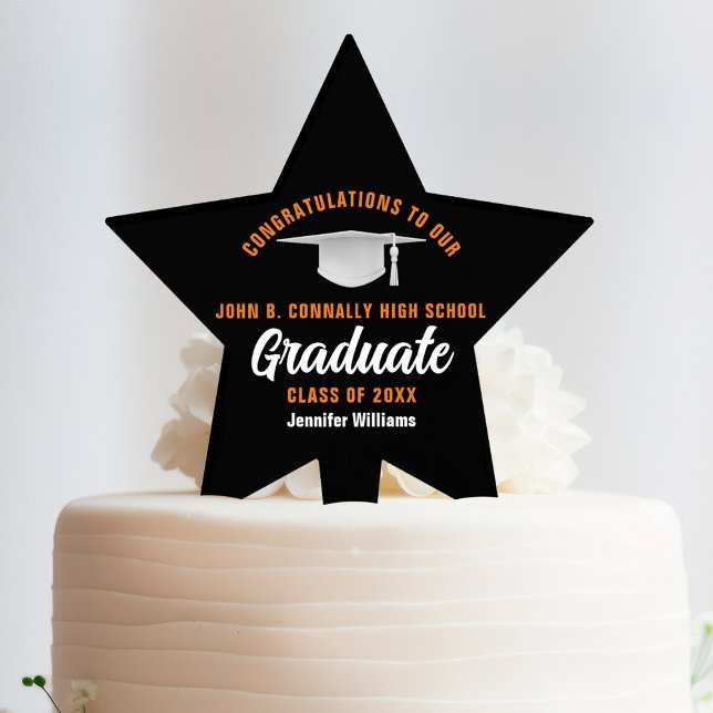 Orange Black Graduate Custom Graduation Party Star Cake Topper (Creator Uploaded)
