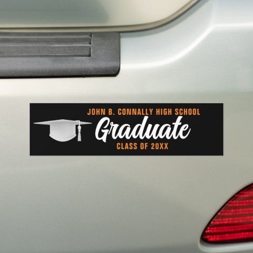 Orange Black Graduate Personalized 2024 Graduation Bumper Sticker