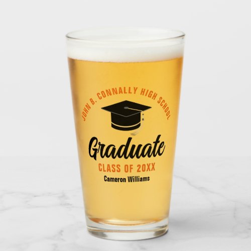 Orange Black Graduate Personalized 2024 Graduation Glass
