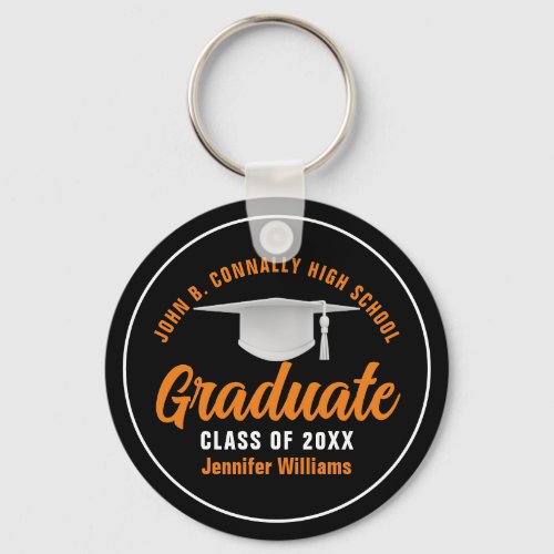 Orange Black Graduate Personalized 2024 Graduation Keychain
