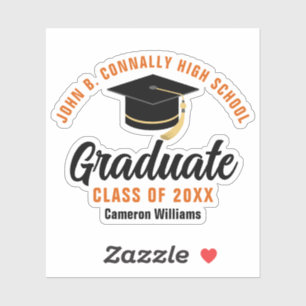 Orange Black Graduate Personalized 2025 Graduation Sticker