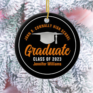 Orange Black Graduate Personalized 2026 Graduation Ceramic Ornament