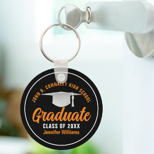 Orange Black Graduate Personalized 2026 Graduation Keychain