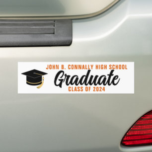 Orange Black Graduate Personalized Graduation Bumper Sticker