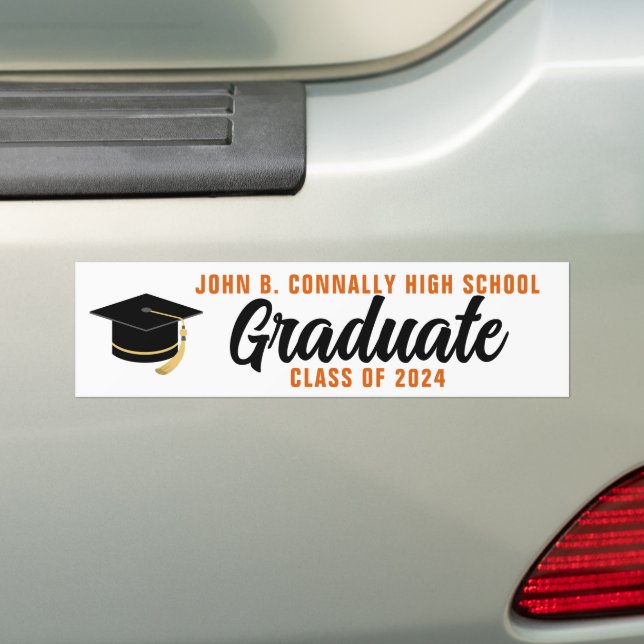 Orange Black Graduate Personalized Graduation Bumper Sticker (On Car)